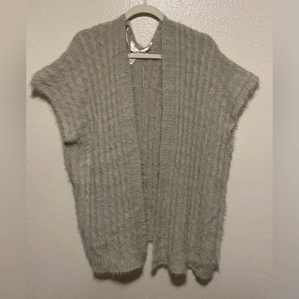 LC Lauren Conrad Gray Ribbed Open Front Sweater Vest | Cozy Layering Cardigan - Picture 2 of 6